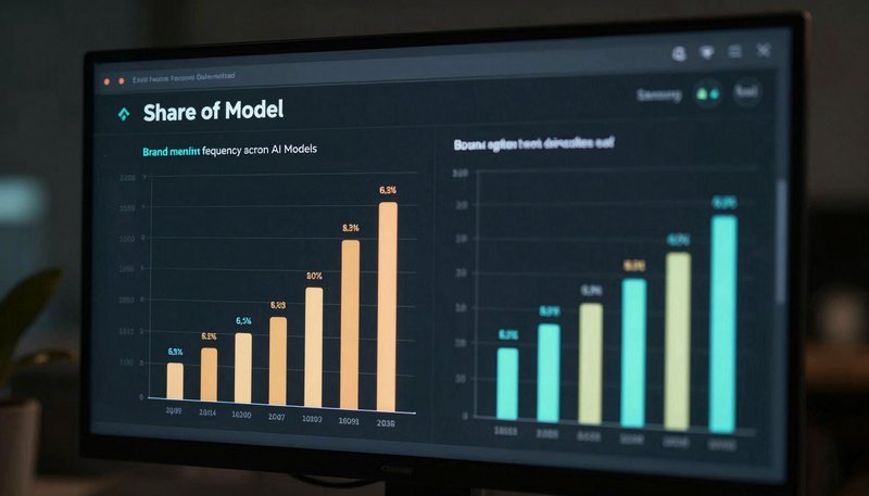 Dashboard Share of Model dengan grafik rekomendasi AI per kategori produk